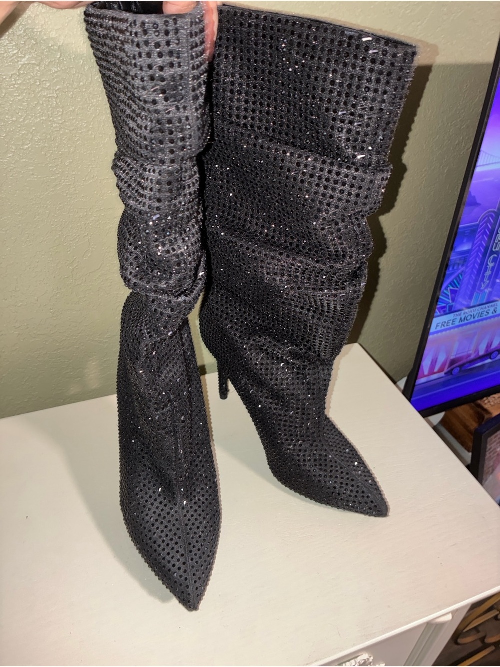 Jessica Simpson Women's Layzer Slouchy Glitter Boots Slouchy Pointe 8.5 black